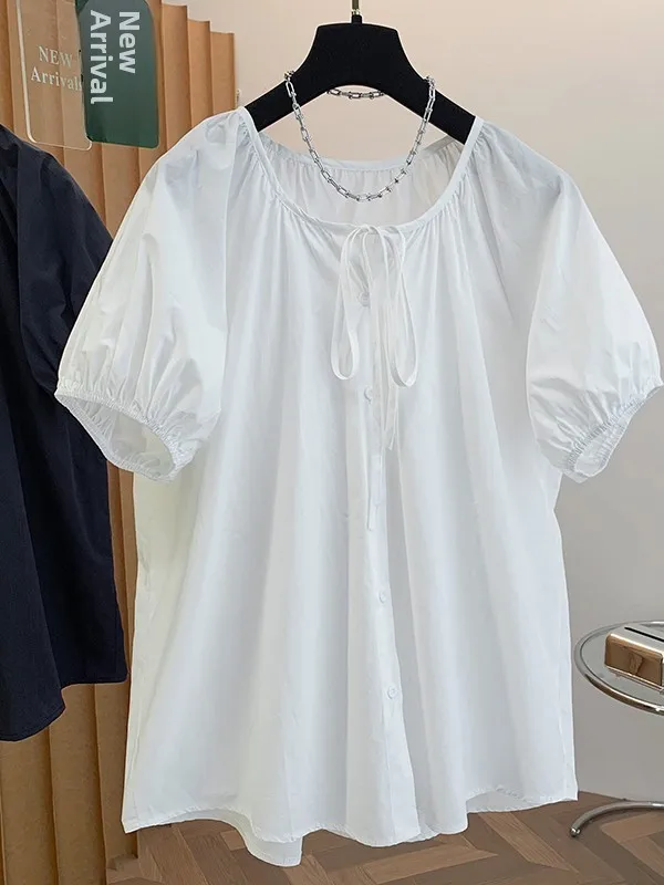 Elegant Loose Bubble Sleeve round Neck Shirt Women's Summer New Style French Style Cotton Blend Breathable Short Sleeve Shirt
Elegant Loose Bubble Sleeve round Neck Shirt Women's Summer New Style French Style Cotton Blend Breathable Short Sleeve Shirt