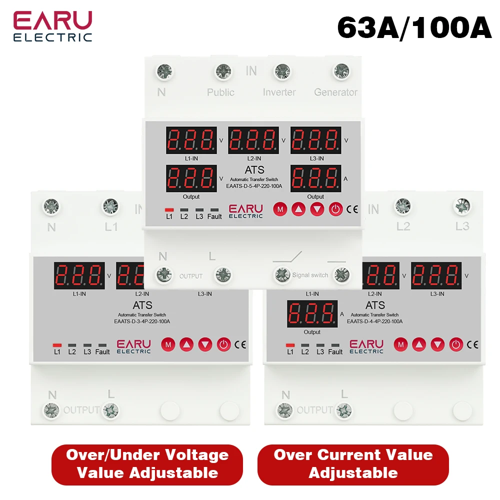 63A 100A 3 Phase 3P+N Over Under Voltage Protector ATS Automatic Transfer Switch Phase Selector Uninterrupted Power Over Current
63A 100A 3 Phase 3P+N Over Under Voltage Protector ATS Automatic Transfer Switch Phase Selector Uninterrupted Power Over Current
