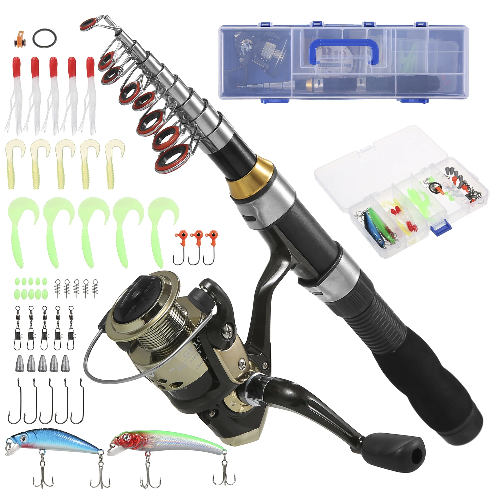 Fishing Rod and Reel Combos Telescopic Fishing Pole with Reel Combo Kit Fishing Line Lures Hooks Swivels Set
Fishing Rod and Reel Combos Telescopic Fishing Pole with Reel Combo Kit Fishing Line Lures Hooks Swivels Set