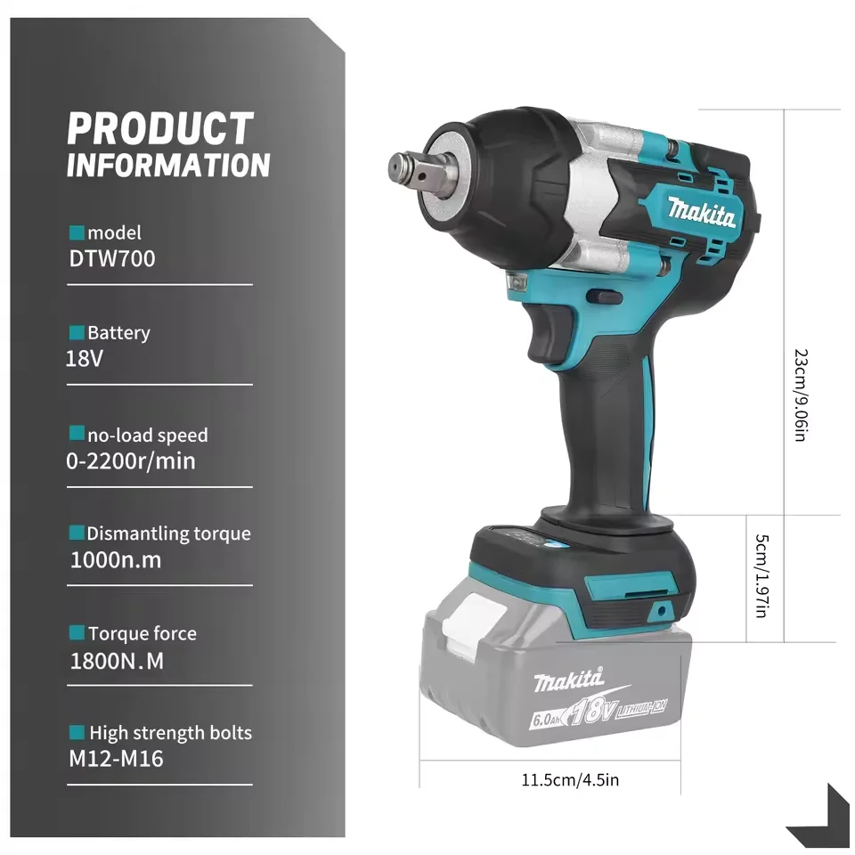 Makita DTW700 Cordless Impact Wrench 1800N.M Large Torque Auto M Brushless Electric Wrench Screwdriver Repair Power Tools
Makita DTW700 Cordless Impact Wrench 1800N.M Large Torque Auto M Brushless Electric Wrench Screwdriver Repair Power Tools