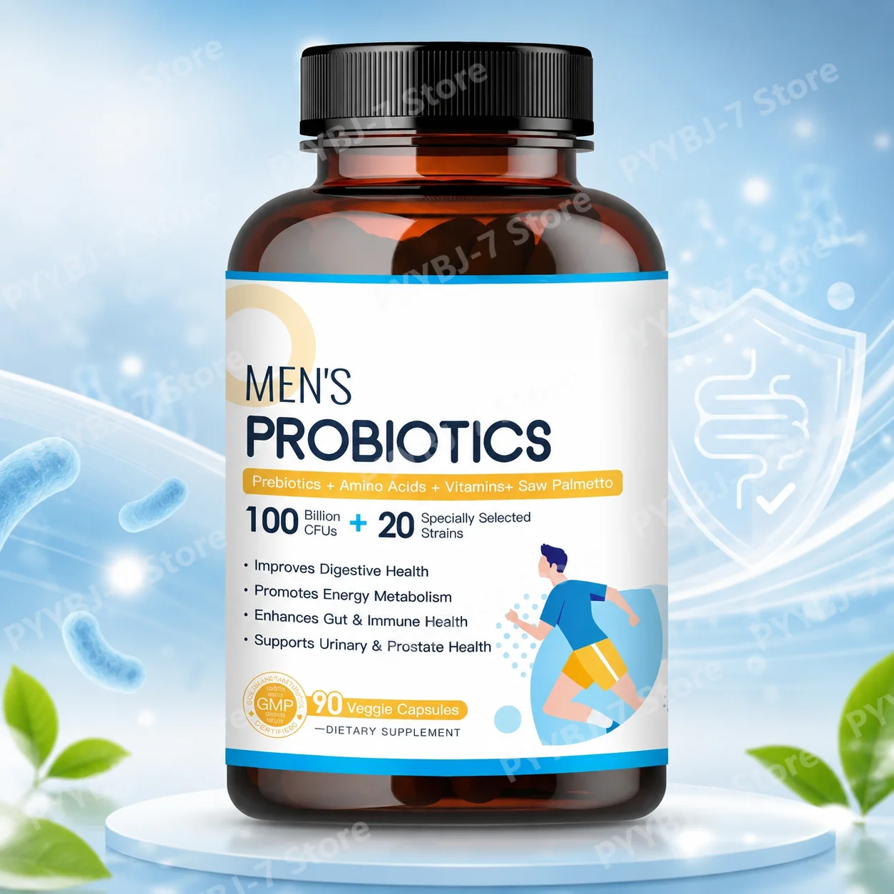 Men’s Probiotics Capsules 100 Billion CFUs Contain Prebiotics & Enzymes for Digestive Prostate and Urinary Tract Health 90Count
Men’s Probiotics Capsules 100 Billion CFUs Contain Prebiotics & Enzymes for Digestive Prostate and Urinary Tract Health 90Count
