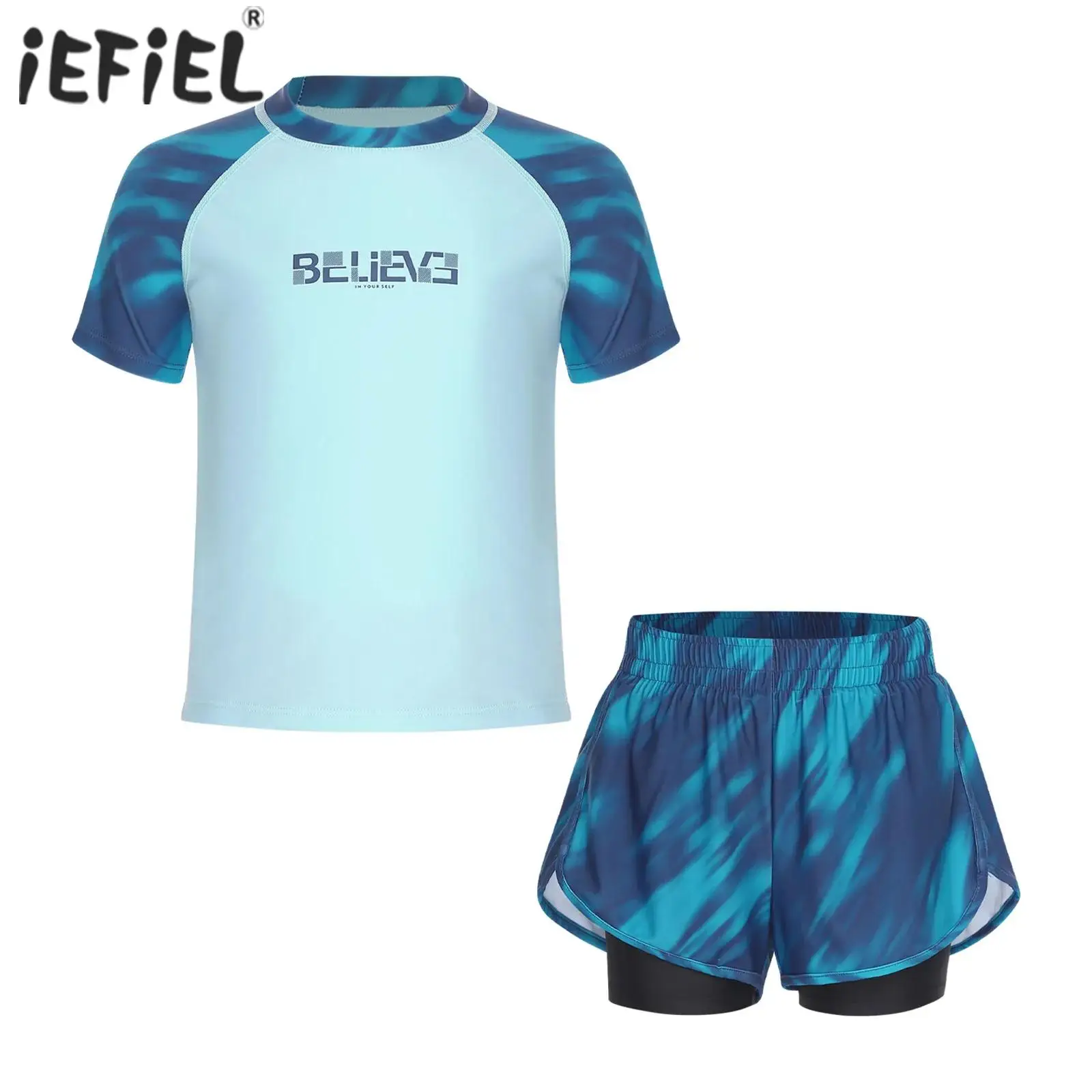 Kid Boys Two-Piece Bathing Suit Quick-Drying Rash Guard Swimsuit Short Sleeve Top with Drawstring Sides Slit Double Layer Shorts
Kid Boys Two-Piece Bathing Suit Quick-Drying Rash Guard Swimsuit Short Sleeve Top with Drawstring Sides Slit Double Layer Shorts