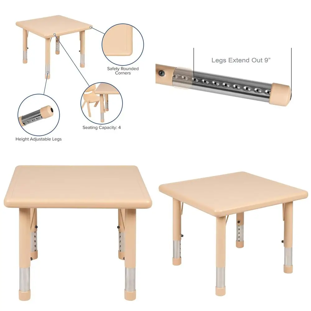 24 Square Height-Adjustable Natural Plastic Activity Table for School or Groups of 4
24 Square Height-Adjustable Natural Plastic Activity Table for School or Groups of 4