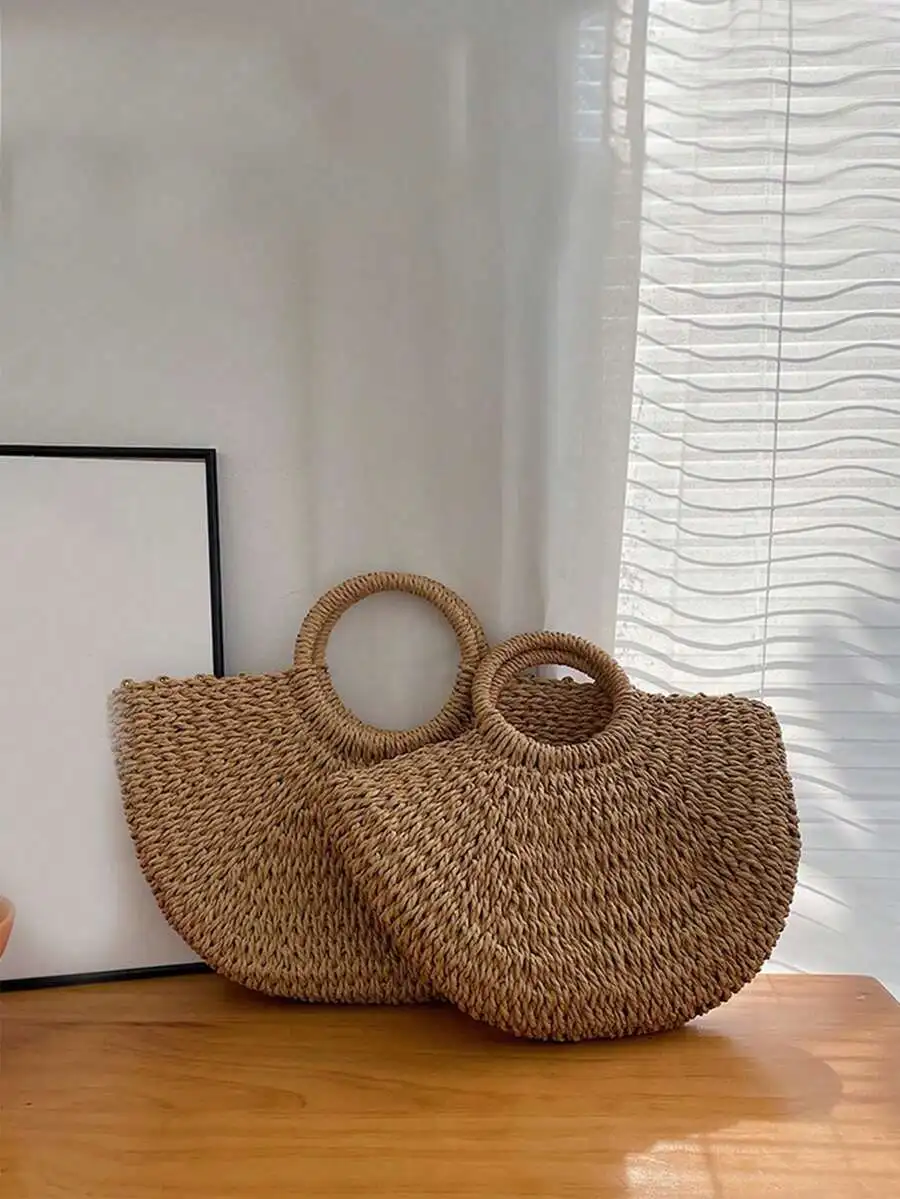 Half Moon Raffia Woven Beach Tote Bag With Circular Handles Women Summer Straw Handbag
Half Moon Raffia Woven Beach Tote Bag With Circular Handles Women Summer Straw Handbag