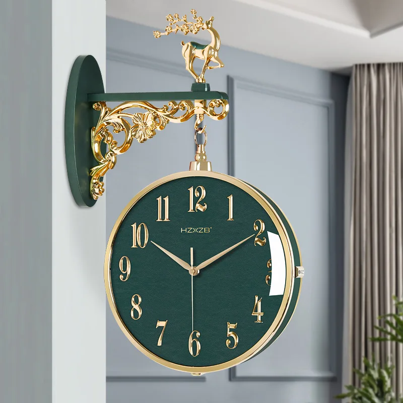 New European light luxury double-sided wall clock, simple silent large clock on both sides, home living room pastoral creative
New European light luxury double-sided wall clock, simple silent large clock on both sides, home living room pastoral creative