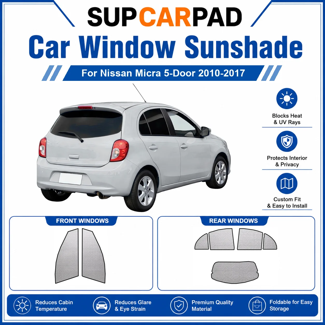 For Nissan - Nissan Micra 5-Door 2010-2017 Full Set Car Window Sunshades UV Block Privacy Heat Insulated Foldable Car Curtain
For Nissan - Nissan Micra 5-Door 2010-2017 Full Set Car Window Sunshades UV Block Privacy Heat Insulated Foldable Car Curtain