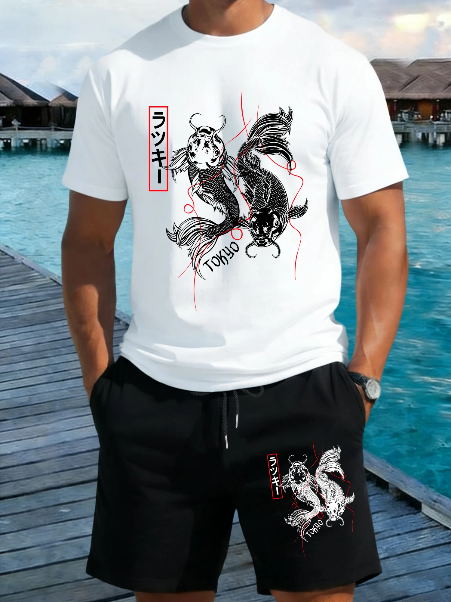 Japan Harajuku Tokyo Koi Design Mens T Shirt Set Cotton Crewneck T-Shirts Pocket Summer Shorts Wide-Leg Drawstring Black Pant
Japan Harajuku Tokyo Koi Design Mens T Shirt Set Cotton Crewneck T-Shirts Pocket Summer Shorts Wide-Leg Drawstring Black Pant