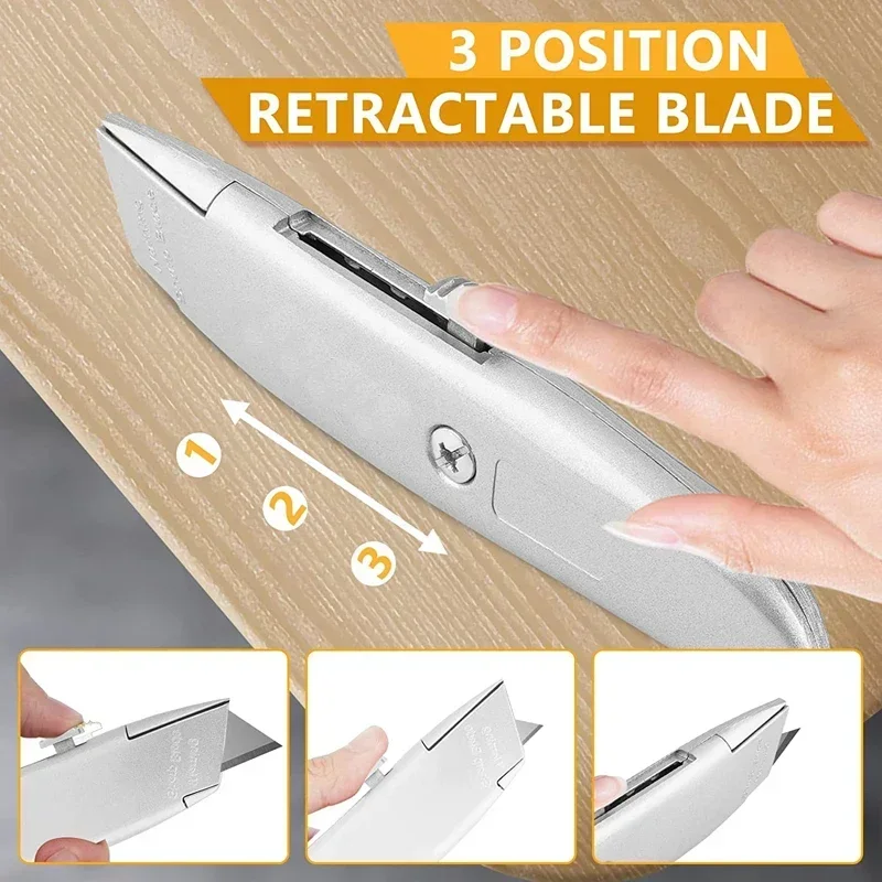 1PC Aluminum Shell Retractable Utility Knife Carbon Steel Blade Auto Lock Box Cutter Multifunctional Packaging Cutting Tool
1PC Aluminum Shell Retractable Utility Knife Carbon Steel Blade Auto Lock Box Cutter Multifunctional Packaging Cutting Tool