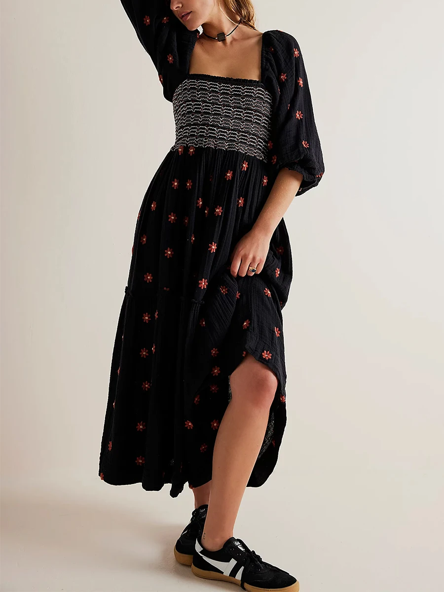 Women Bohemian Floral Dress Square Neck Ruffle Swing A Line Long Sleeve Ruched High Waist Long Dresses for Beach Party Street
Women Bohemian Floral Dress Square Neck Ruffle Swing A Line Long Sleeve Ruched High Waist Long Dresses for Beach Party Street