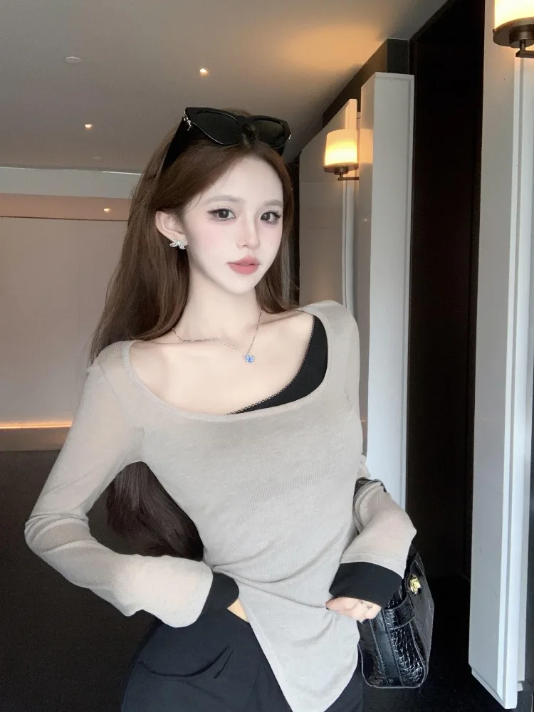 Sexy Pure Desire T-Shirt Women's Spring Long Sleeve Base Shirt Inner Wear Irregular Slim Fit round Neck Top Commute Style
Sexy Pure Desire T-Shirt Women's Spring Long Sleeve Base Shirt Inner Wear Irregular Slim Fit round Neck Top Commute Style