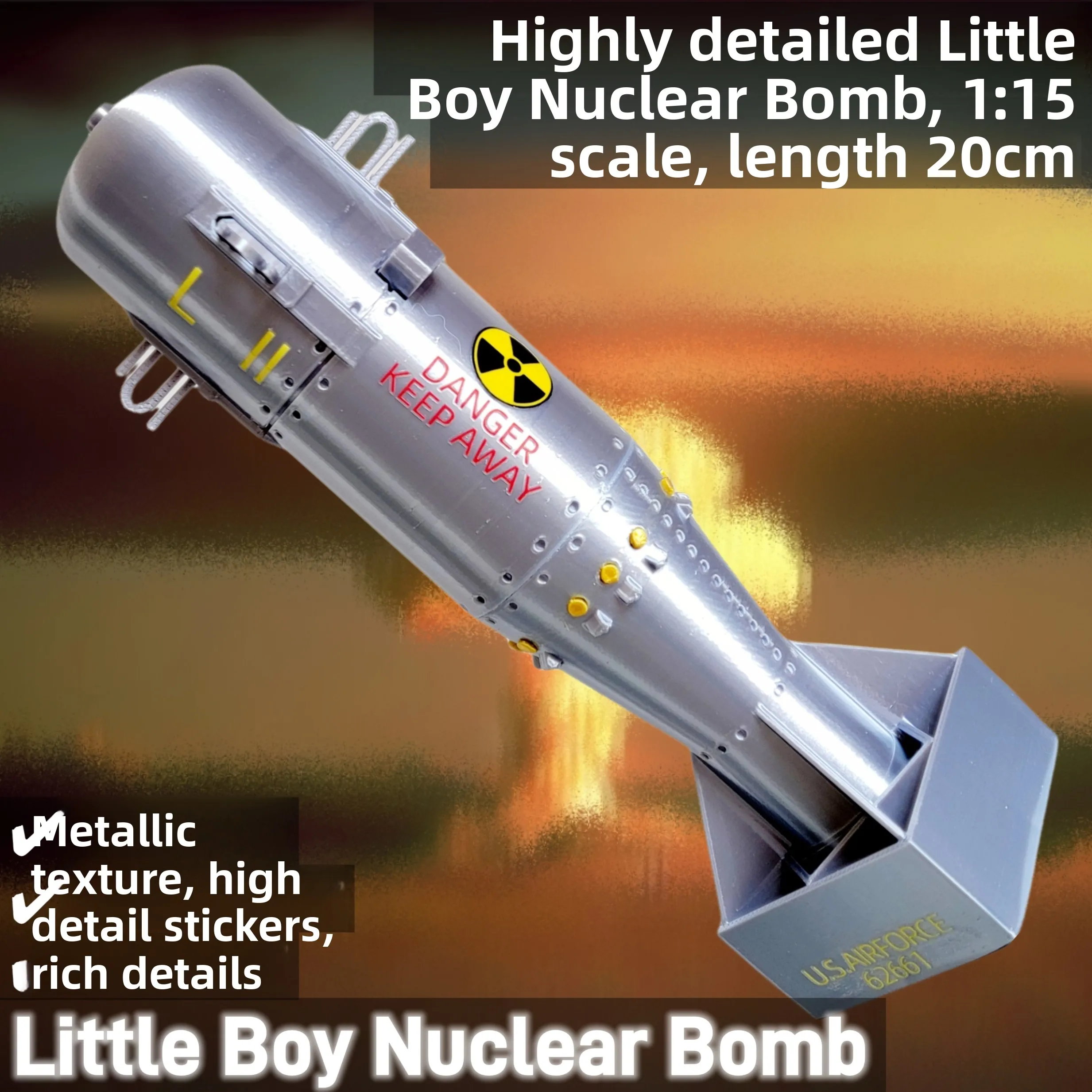 3D Printed Nuclear Bomb Model Toy for Boys Military War Display Prop Gift Missiles Boy Scout Educational Toy Model Kit
3D Printed Nuclear Bomb Model Toy for Boys Military War Display Prop Gift Missiles Boy Scout Educational Toy Model Kit