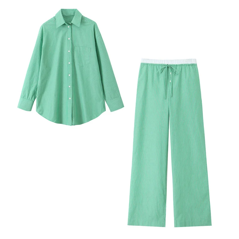 Summer Women's Two-Piece Outfit long-Sleeved Striped Shirt Top High-Waisted Wide-Leg Pants Set 2024 Casual Blouse Trousers Sets
Summer Women's Two-Piece Outfit long-Sleeved Striped Shirt Top High-Waisted Wide-Leg Pants Set 2024 Casual Blouse Trousers Sets