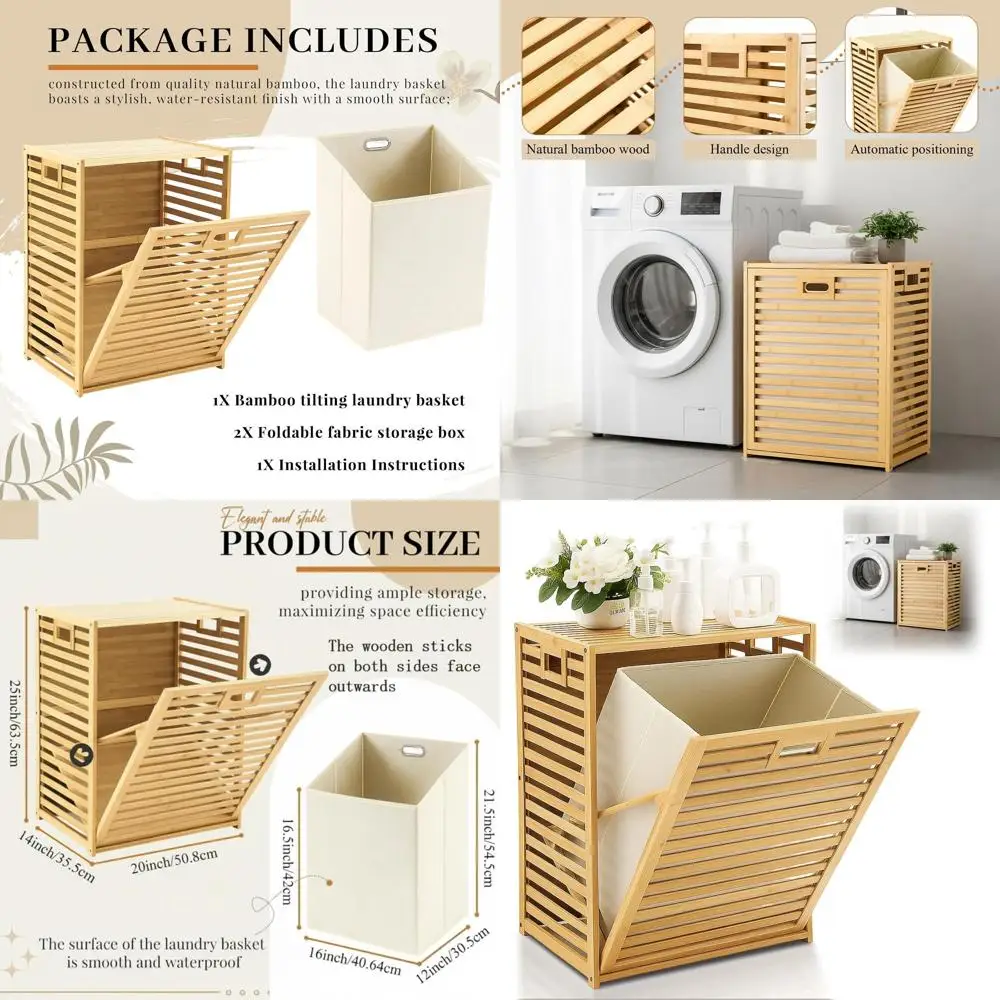 18 Gallon Bamboo Laundry Hamper Cabinet with Removable Fabric Bin, Foldable Clothes Organizer for Home Use
18 Gallon Bamboo Laundry Hamper Cabinet with Removable Fabric Bin, Foldable Clothes Organizer for Home Use