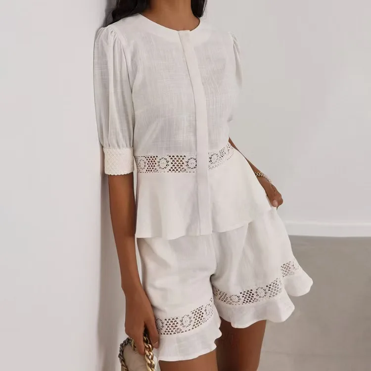 Faionable round Ne Bubble Sve Hollow out Top And orts Set Cotton Summer Clothing Women's Ensemble ort Sve Outfit
Faionable round Ne Bubble Sve Hollow out Top And orts Set Cotton Summer Clothing Women's Ensemble ort Sve Outfit