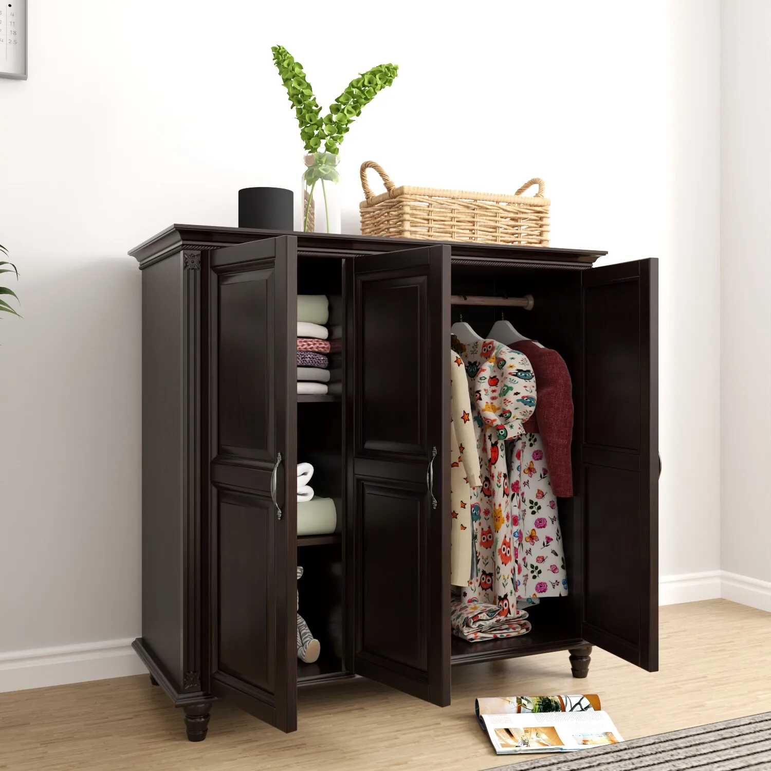 PYJ all solid wood retro dark walnut three or four door wardrobe small apartment short wardrobe
PYJ all solid wood retro dark walnut three or four door wardrobe small apartment short wardrobe