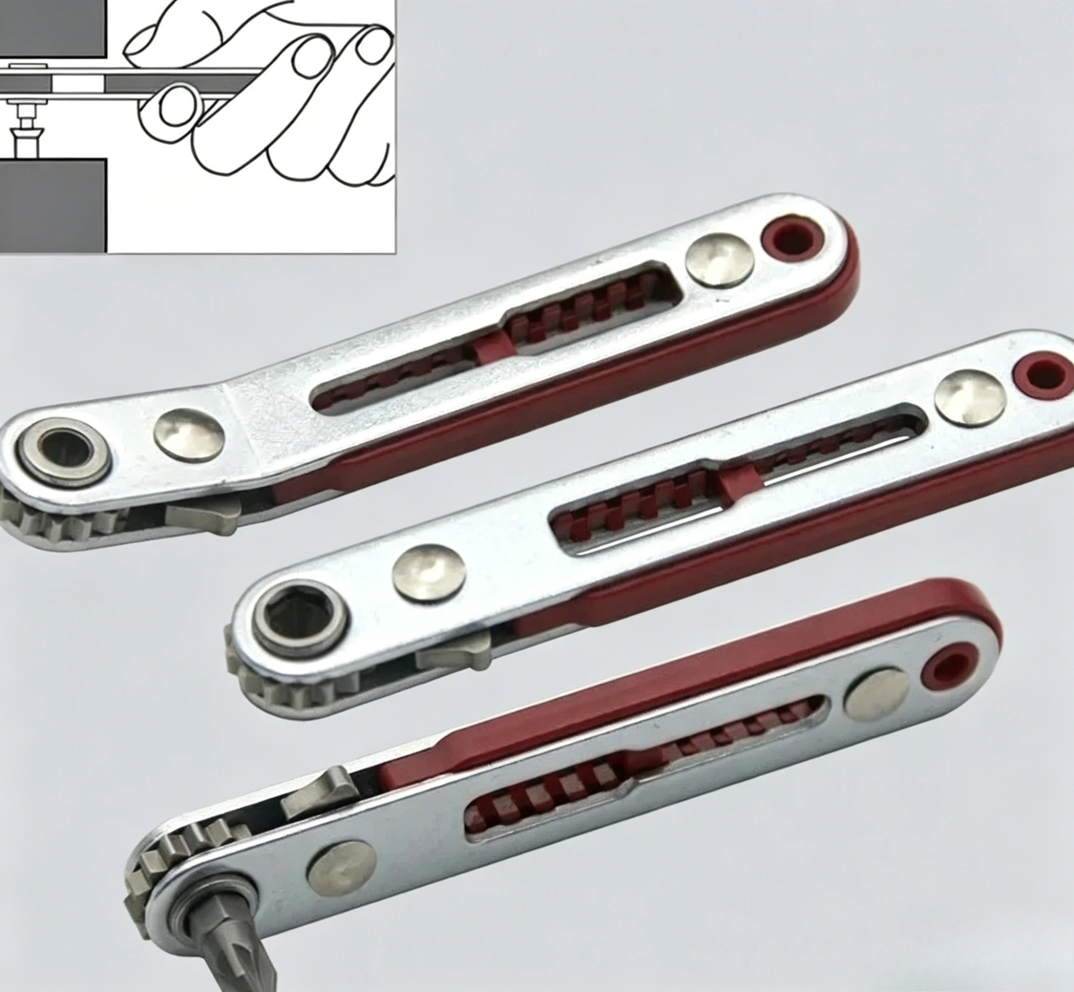 Professional dual-axis forward/reverse screwdriver - with angled flat wrench, Phillips head, and flathead.
Professional dual-axis forward/reverse screwdriver - with angled flat wrench, Phillips head, and flathead.