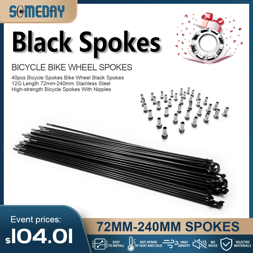 Bicycle spokes 12G Diameter 2.5mm Stainless Steel Spokes 72mm-240mm Length Bike Wheel Spokes Replacment Parts Carbon Steel Black
Bicycle spokes 12G Diameter 2.5mm Stainless Steel Spokes 72mm-240mm Length Bike Wheel Spokes Replacment Parts Carbon Steel Black