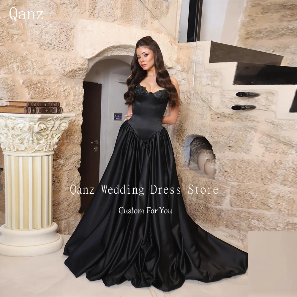 Qanz Modern Black Soft Satin Prom Dress Sweetheart Long A Line Formal Evening Gowns Women Backless Robes De Soirée Customized
Qanz Modern Black Soft Satin Prom Dress Sweetheart Long A Line Formal Evening Gowns Women Backless Robes De Soirée Customized