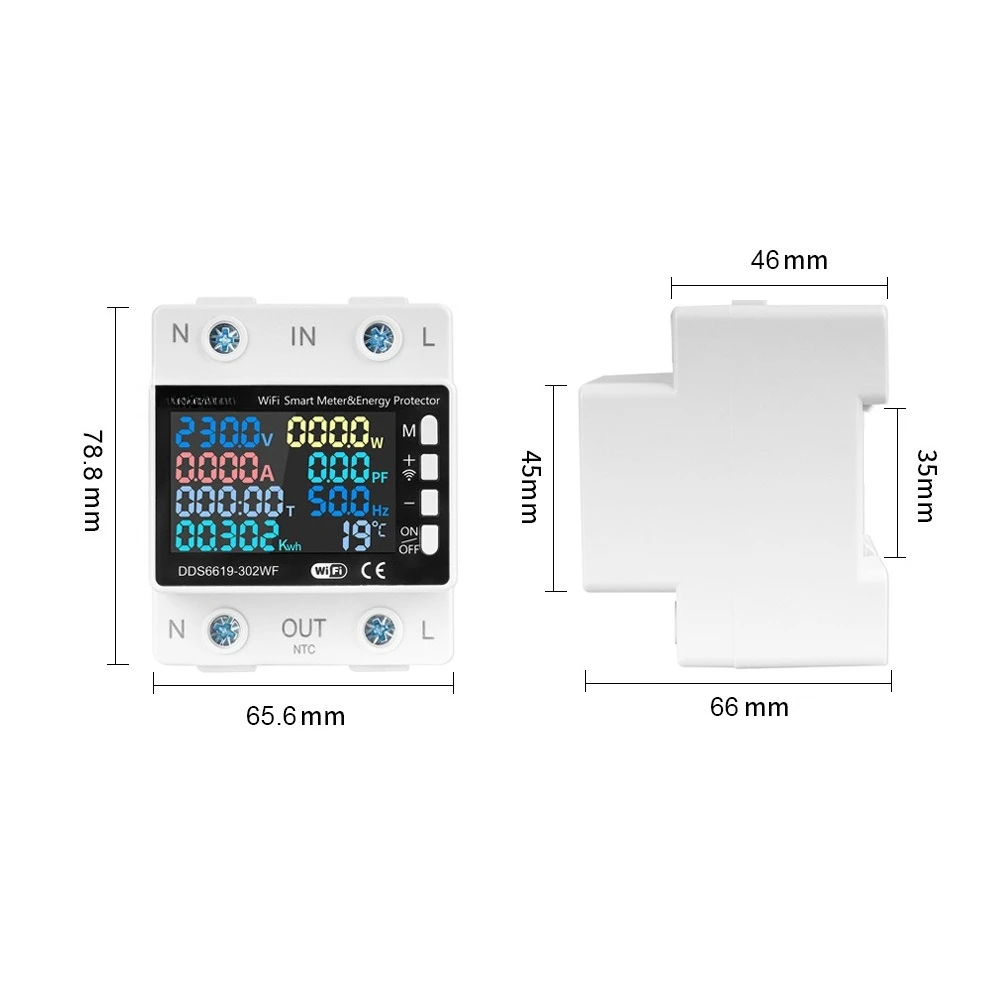 WiFi single-phase AC multi-function voltage and current energy meter over-voltage and under-voltage protector remote switch 63A
WiFi single-phase AC multi-function voltage and current energy meter over-voltage and under-voltage protector remote switch 63A