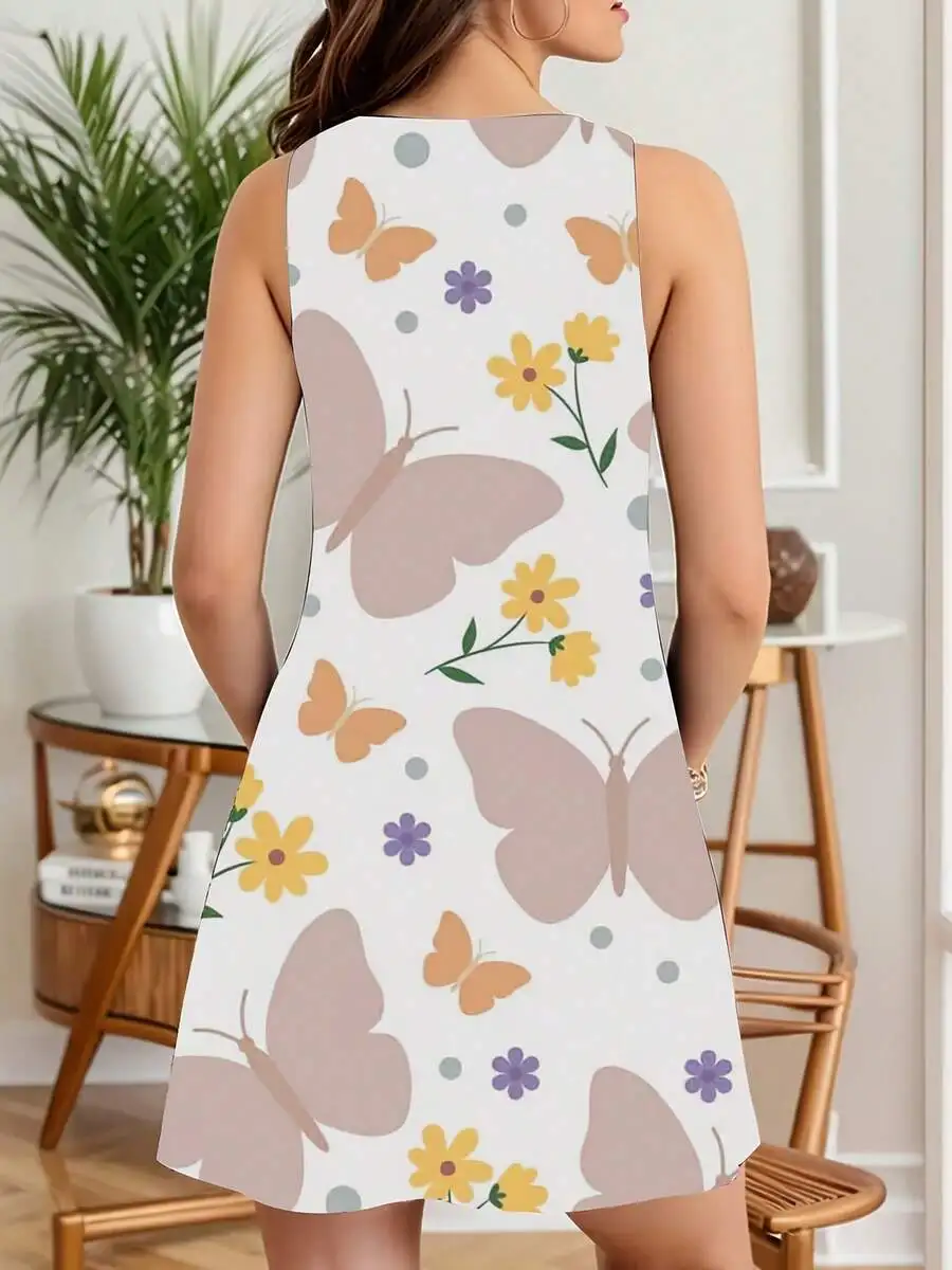 Women Sleeveless Butterfly And Flower Print Summer Casual Dress
Women Sleeveless Butterfly And Flower Print Summer Casual Dress