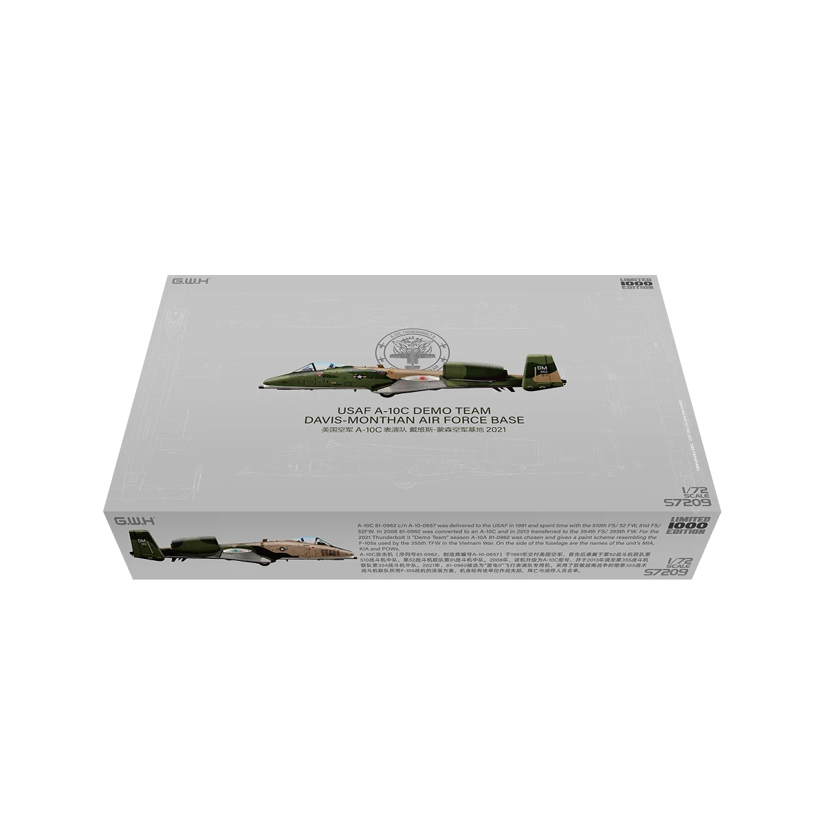 Great Wall Hobby assembly model kit S7209 1/72 A-10C Davis Monthan Air Force Base 2021 Fighter Model
Great Wall Hobby assembly model kit S7209 1/72 A-10C Davis Monthan Air Force Base 2021 Fighter Model