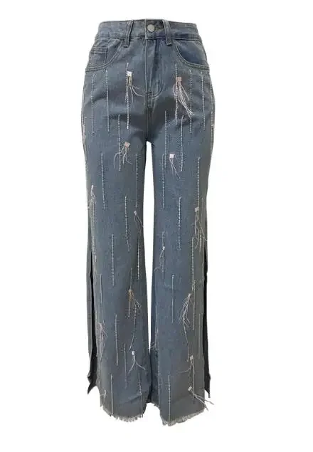 Women's Fashion Nail Decoration Tassel Loose Straight Leg Side Slit Denim Pants Personalized Street Female Sweet Jeans
Women's Fashion Nail Decoration Tassel Loose Straight Leg Side Slit Denim Pants Personalized Street Female Sweet Jeans