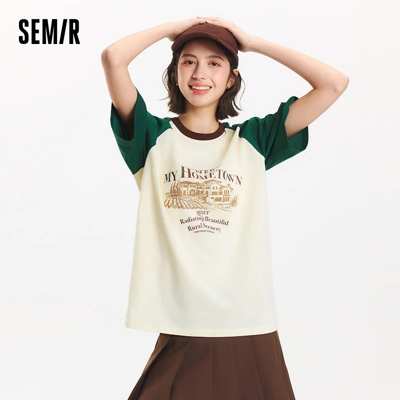 Semir Short Sleeve T-Shirt Women Mid-Length Round Neck Pullover Loose Summer Color Block Raglan Sleeve Pattern Top Fashionable
Semir Short Sleeve T-Shirt Women Mid-Length Round Neck Pullover Loose Summer Color Block Raglan Sleeve Pattern Top Fashionable