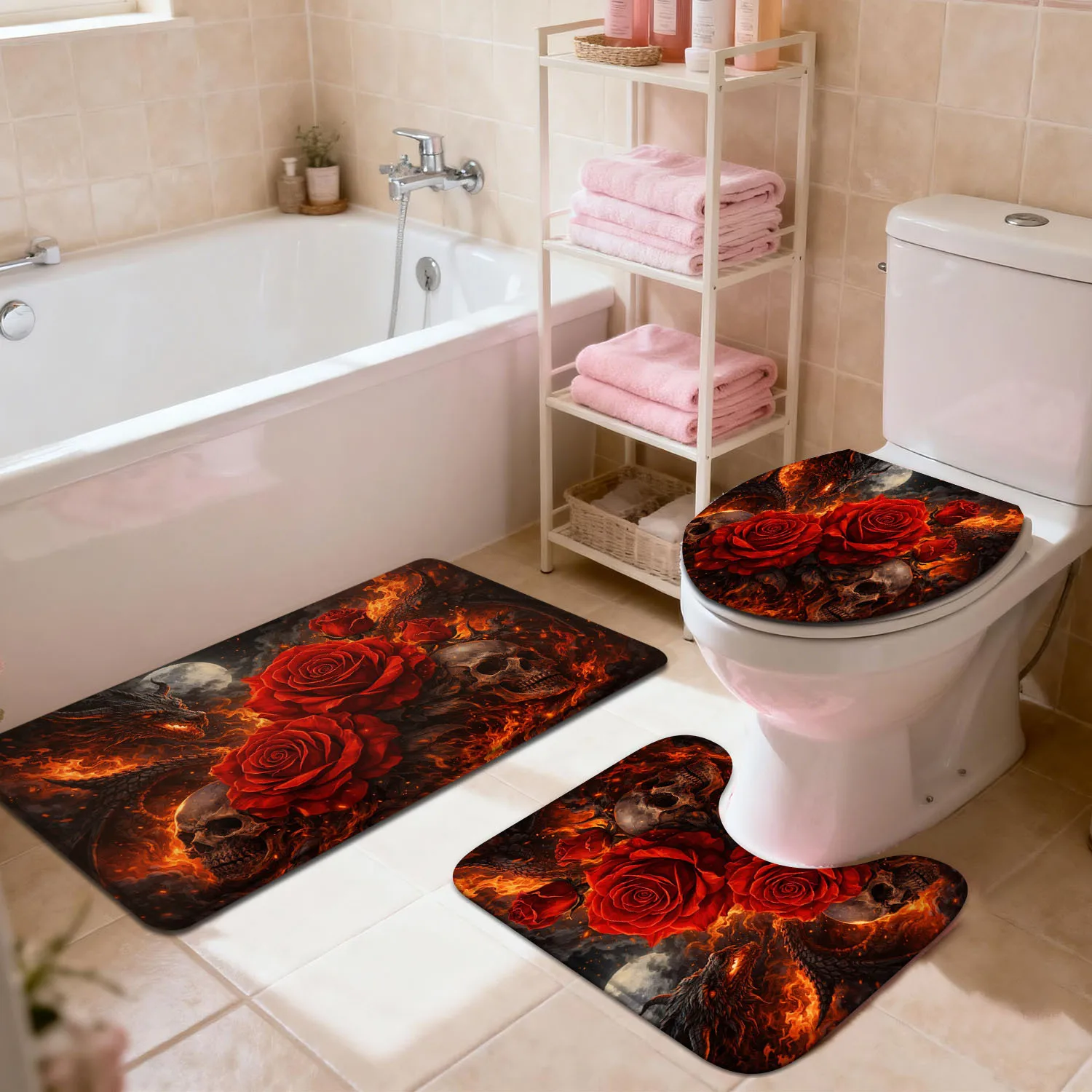 Luxury Gothic Rose Skull Fire Bath Mat Set Bathroom Rug Home Decor Waterproof Mat for Toilet Accessories
Luxury Gothic Rose Skull Fire Bath Mat Set Bathroom Rug Home Decor Waterproof Mat for Toilet Accessories