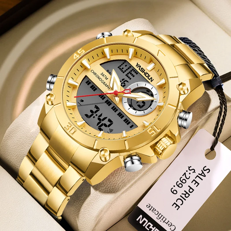 Мужские часы с двойным механизмом, электронный стальной ремешок, светящиеся водонепроницаемые часы, спортивные часы с двойным дисплеем, военные светодиодные цифровые часы
Мужские часы с двойным механизмом, электронный стальной ремешок, светящиеся водонепроницаемые часы, спортивные часы с двойным дисплеем, военные светодиодные цифровые часы