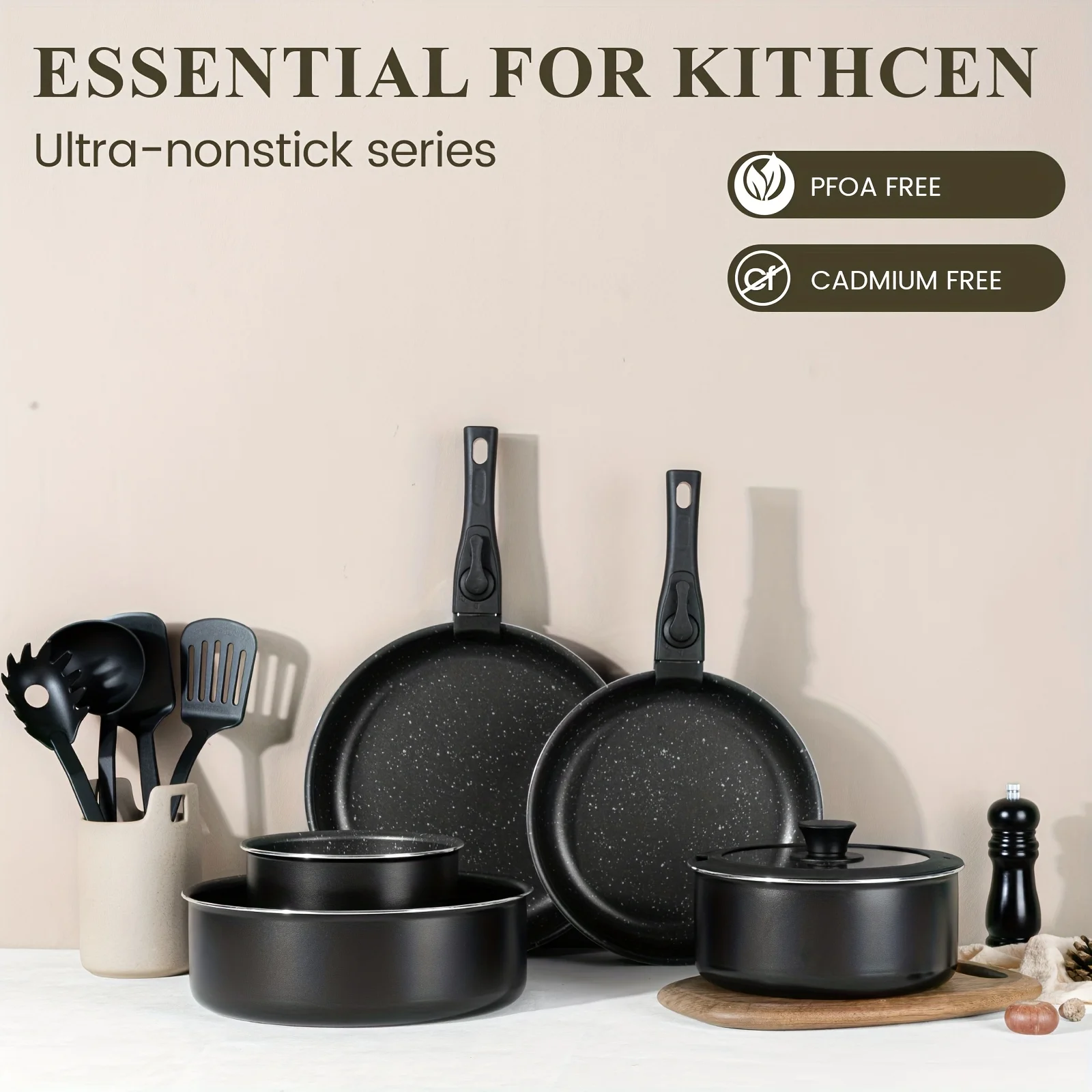This 24pcs Cookware Set Features a Nonstick Surface And Includes Removable Safety Handles That Double-Lock to Avoid Accidental C
This 24pcs Cookware Set Features a Nonstick Surface And Includes Removable Safety Handles That Double-Lock to Avoid Accidental C