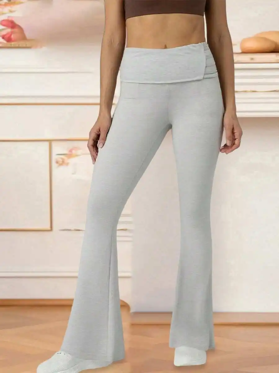 High-Waisted Flared Leggings For Women With Fold-Over Waistband, Solid Color, Casual Wear For Office Or Social Events
High-Waisted Flared Leggings For Women With Fold-Over Waistband, Solid Color, Casual Wear For Office Or Social Events