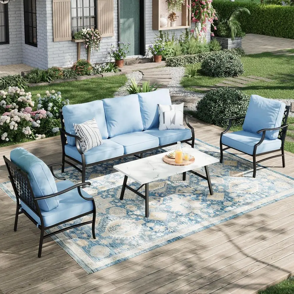 Patio urniture Set 4 pcs, Metal Outdoor Patio urniture, 3-Seat Soa, 2 Single Chairs, Metal Coee Table and 5.75" Extra Thick Cush
Patio urniture Set 4 pcs, Metal Outdoor Patio urniture, 3-Seat Soa, 2 Single Chairs, Metal Coee Table and 5.75" Extra Thick Cush