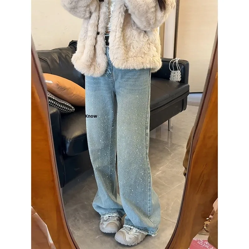 Retro Heavy Duty Rhinestone Distressed Wide Leg Denim Jeans Women's Loose Slimming Straight Floor Length Pants High Waist
Retro Heavy Duty Rhinestone Distressed Wide Leg Denim Jeans Women's Loose Slimming Straight Floor Length Pants High Waist