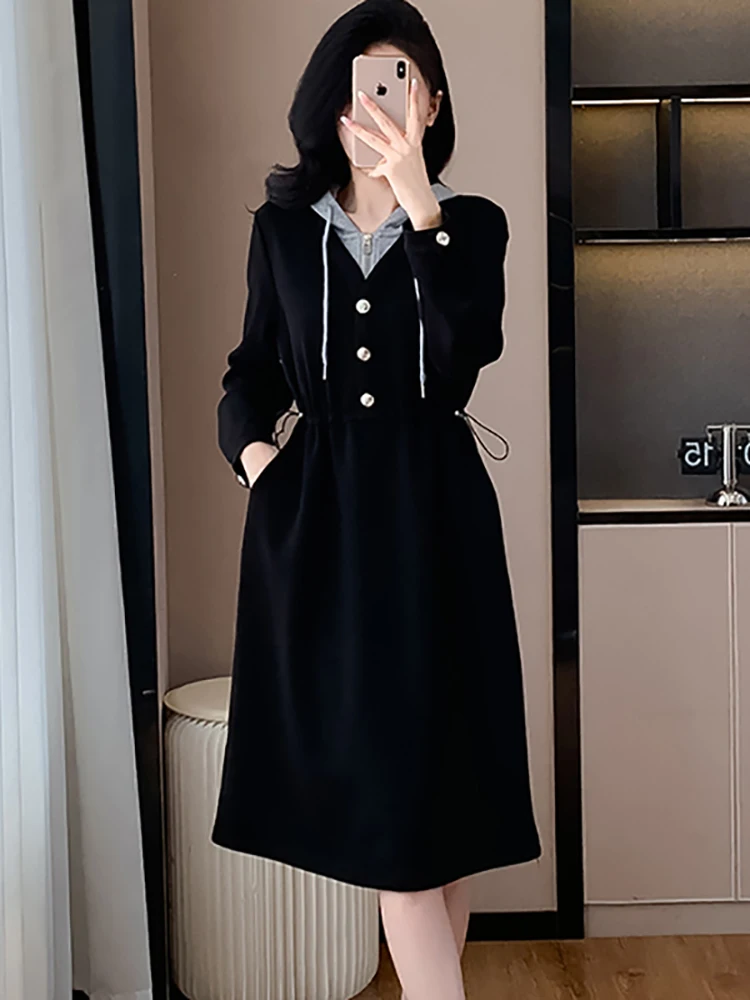 Осень-зима, черное лоскутное платье с длинными рукавами и капюшоном, женское облегающее длинное платье с бантом, бандажное длинное платье, 2025 г., корейские винтажные знаменитые платья
Осень-зима, черное лоскутное платье с длинными рукавами и капюшоном, женское облегающее длинное платье с бантом, бандажное длинное платье, 2025 г., корейские винтажные знаменитые платья