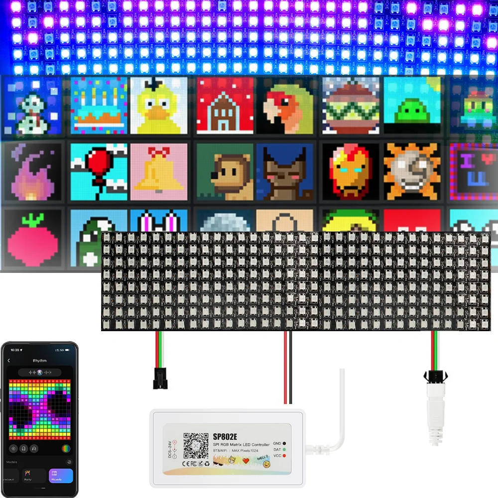 WS2812 8x8 16x16 8x32 Module Panel strip WIFI/BT SPI RGB matrix LED controller Kit for text editing graffiti animation creation
WS2812 8x8 16x16 8x32 Module Panel strip WIFI/BT SPI RGB matrix LED controller Kit for text editing graffiti animation creation