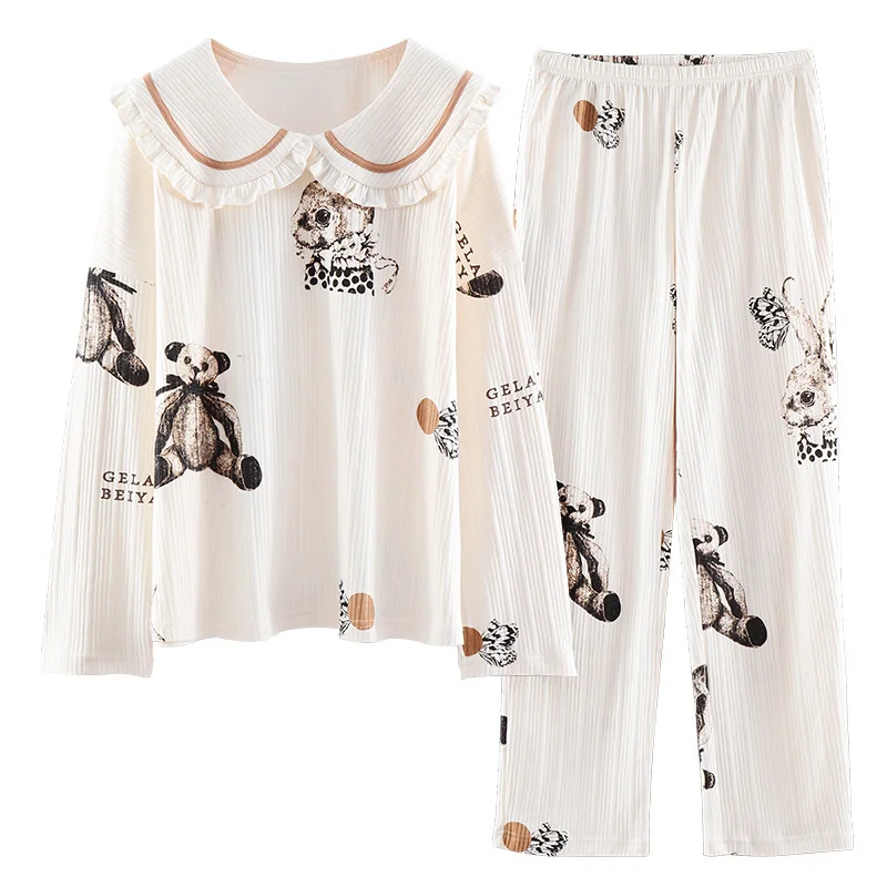 2022 new style pajamas women's doll collar casual sweet cartoon large size wearable home clothes autumn and winter suit
2022 new style pajamas women's doll collar casual sweet cartoon large size wearable home clothes autumn and winter suit