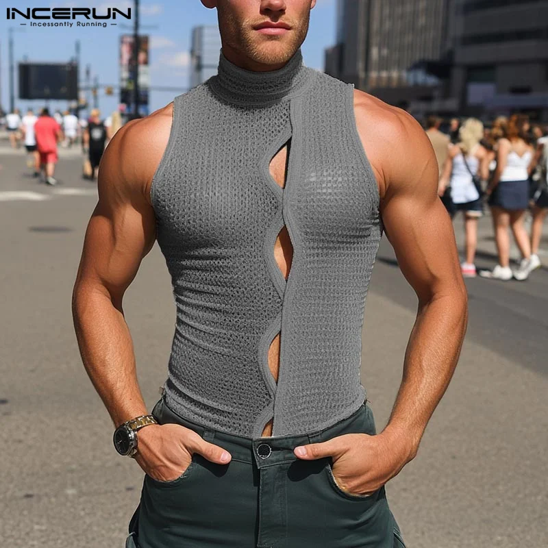 Men Tank Tops Solid Color Turtleneck Sleeveless Hollow Out Streetwear Male Vests Summer 2025 Fashion Men Clothing S-3XL INCERUN
Men Tank Tops Solid Color Turtleneck Sleeveless Hollow Out Streetwear Male Vests Summer 2025 Fashion Men Clothing S-3XL INCERUN
