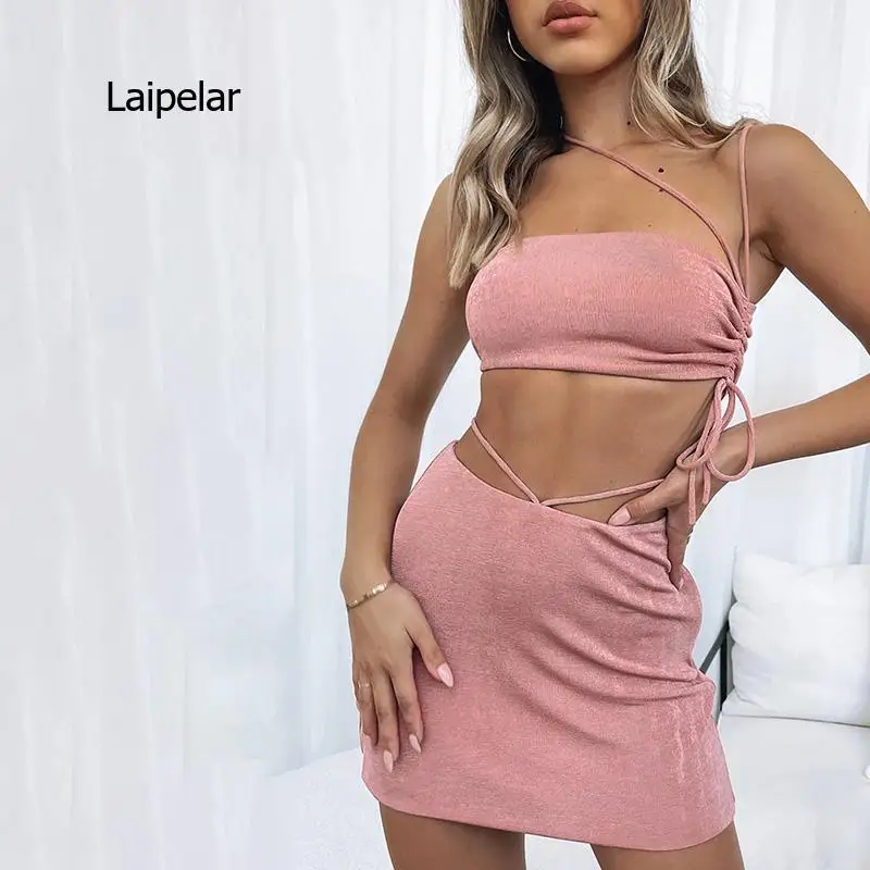 Lace Up Cropped Top Skirt Two Pieces Sets Sleeveless Halter One Shoulder Asymmetric and Mini Skirts Summer Sexy Sets
Lace Up Cropped Top Skirt Two Pieces Sets Sleeveless Halter One Shoulder Asymmetric and Mini Skirts Summer Sexy Sets