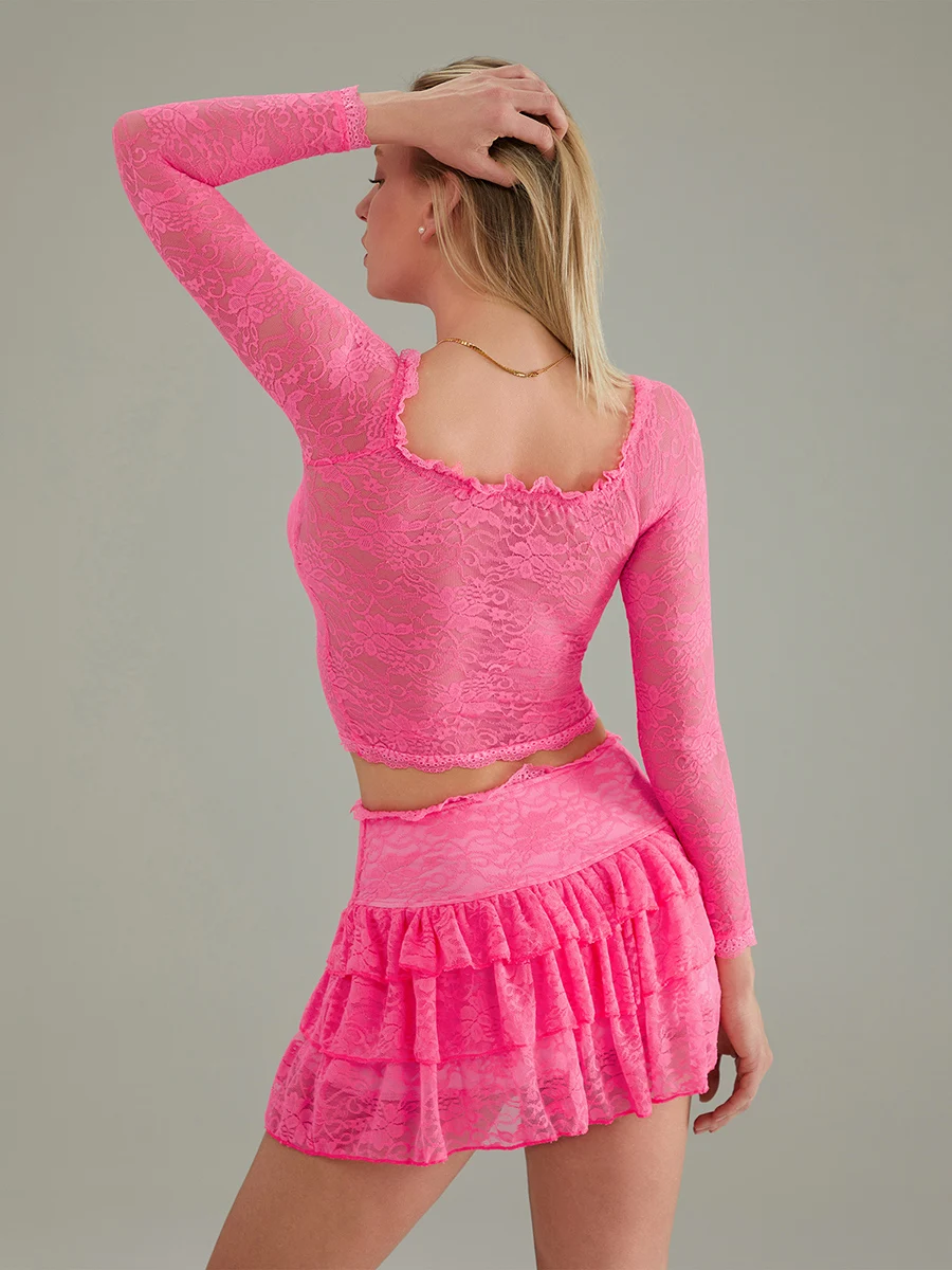 Women Fairycore Lace 2pcs Skirt Set Black Off Shoulder Long Sleeve See Through Crop Tops Low Waist Bodycon Skirt y2k Sexy Outfit
Women Fairycore Lace 2pcs Skirt Set Black Off Shoulder Long Sleeve See Through Crop Tops Low Waist Bodycon Skirt y2k Sexy Outfit