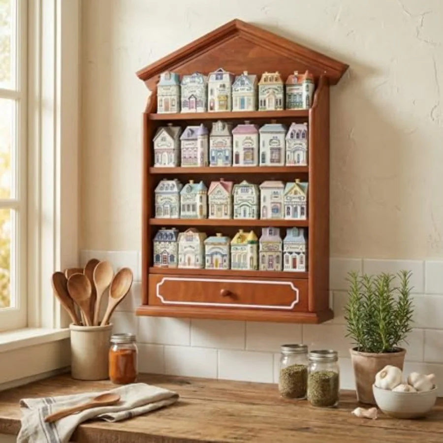 Spice Jar Wooden Rack with 4 Shelves and Drawer Hanging Spice Rack Wall Mounting Kitchen Storage Village Style Display Shelf fo
Spice Jar Wooden Rack with 4 Shelves and Drawer Hanging Spice Rack Wall Mounting Kitchen Storage Village Style Display Shelf fo