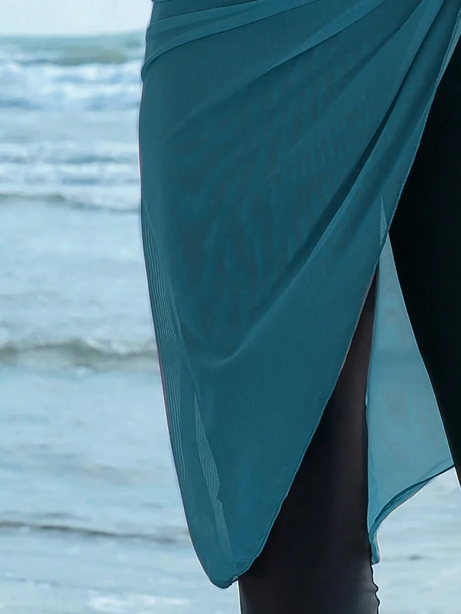 Womens Modest Beach One-Piece Burkini With Color Block Patchwork Design
Womens Modest Beach One-Piece Burkini With Color Block Patchwork Design
