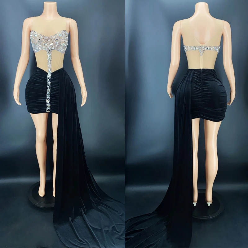 Sparkly Rhinestone Velvet Patchwork Dress Trailing Dress Birthday Celebrate Outfit Women Sleeveless Evening Dresses XS3460
Sparkly Rhinestone Velvet Patchwork Dress Trailing Dress Birthday Celebrate Outfit Women Sleeveless Evening Dresses XS3460