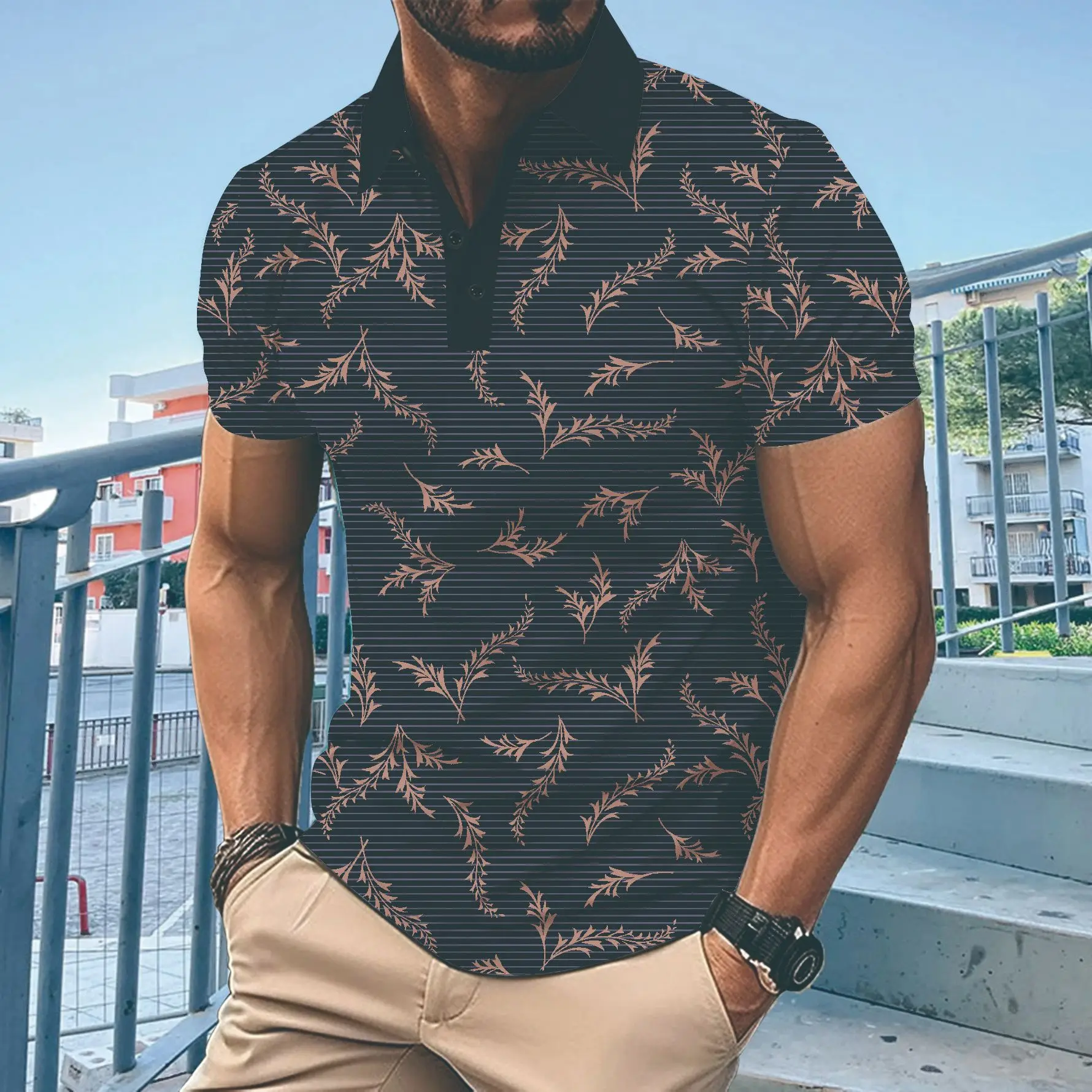 The New Business Casual Top For Men In summer 2025 features a striped feather digital print lapel loose short-sleeved POLO shirt
The New Business Casual Top For Men In summer 2025 features a striped feather digital print lapel loose short-sleeved POLO shirt