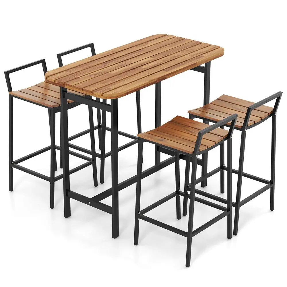 5 Piece Acacia Wood Bar Table Set, Outdoor Bar Height Table amp Chairs with Metal Frame amp Footrest, Patio Bar Table Set for 4
5 Piece Acacia Wood Bar Table Set, Outdoor Bar Height Table amp Chairs with Metal Frame amp Footrest, Patio Bar Table Set for 4