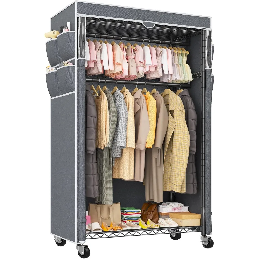 Heavy Duty Clothes Rack with Cover Adjustable Rolling Clothing Rack Hanging Clothes, 35.5" W*15.7" D*79 "H Black Wardrobes
Heavy Duty Clothes Rack with Cover Adjustable Rolling Clothing Rack Hanging Clothes, 35.5" W*15.7" D*79 "H Black Wardrobes