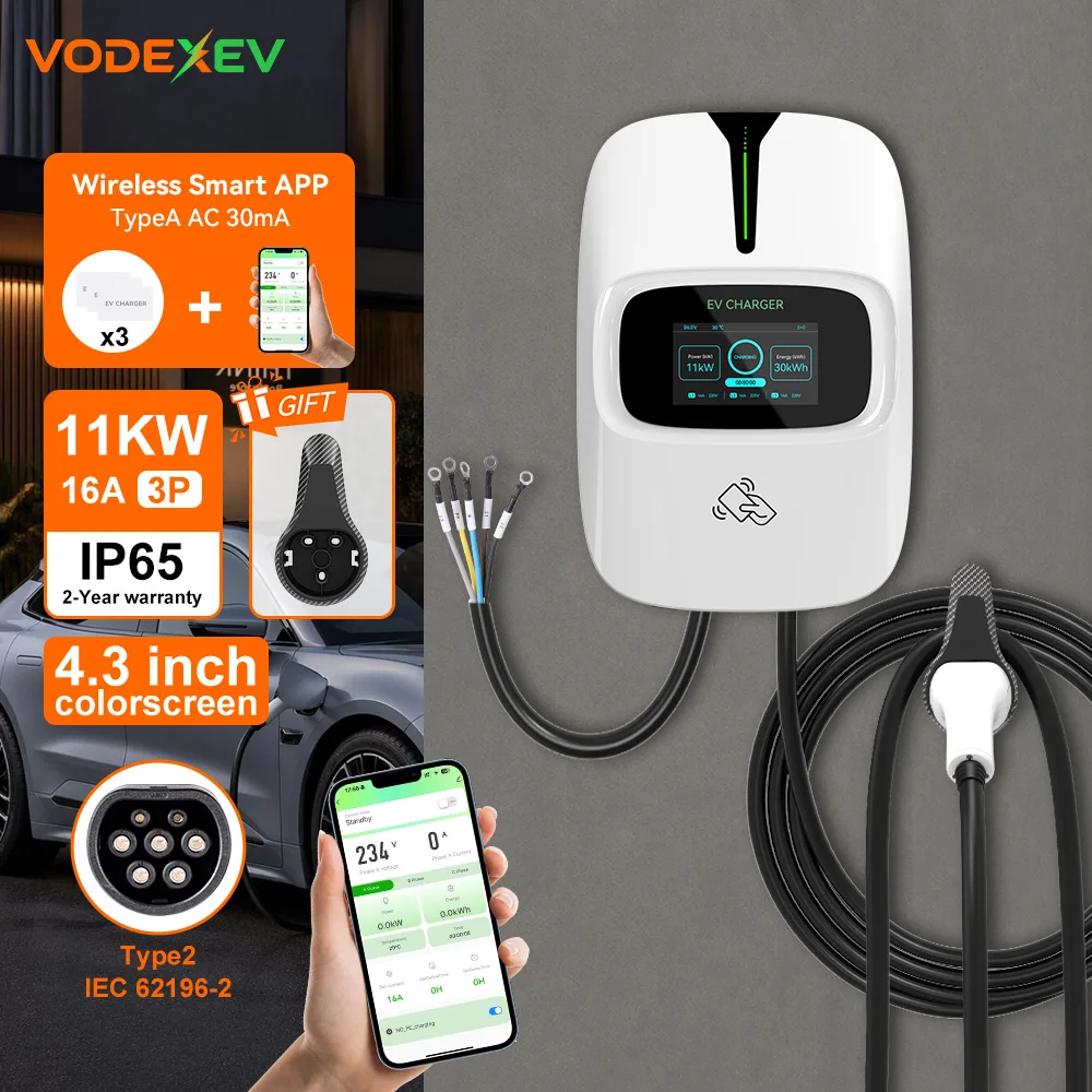 Smart VODEXEV 11KW 3Phase Type2 EV Charger 16A Wallbox 4.3" LCD Display APP Remote Control Electric Car Charging Station for Hom
Smart VODEXEV 11KW 3Phase Type2 EV Charger 16A Wallbox 4.3" LCD Display APP Remote Control Electric Car Charging Station for Hom
