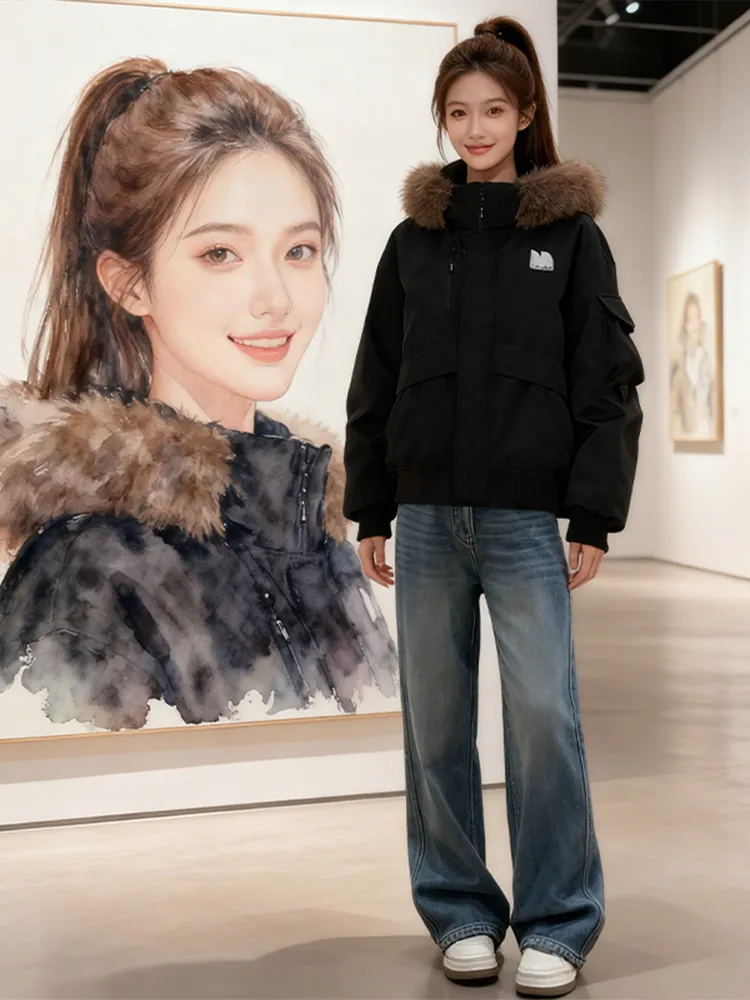 Fashionable Cotton Jacket And Wide Leg Jeans Set with Fur Collar for Women Autumn Winter Casual Commute Style High Waist
Fashionable Cotton Jacket And Wide Leg Jeans Set with Fur Collar for Women Autumn Winter Casual Commute Style High Waist