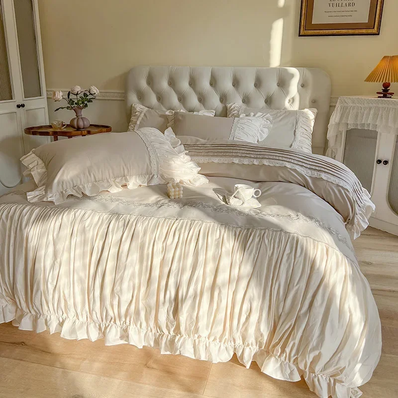 -French Vintage Cotton Bedding Set Of Four Pieces, 100 Pure Cotton Ins Princess Style Lace Lace Duvet Set, High End Bed Skirt
-French Vintage Cotton Bedding Set Of Four Pieces, 100 Pure Cotton Ins Princess Style Lace Lace Duvet Set, High End Bed Skirt