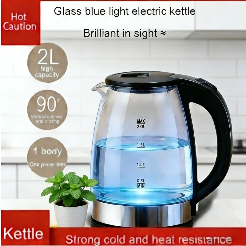 Electric Kettle (With Stainless Steel Inner Lid, Wide Mouth, 2 Liters, Glass Teapot, Hot Water Boiler, Black)
Electric Kettle (With Stainless Steel Inner Lid, Wide Mouth, 2 Liters, Glass Teapot, Hot Water Boiler, Black)