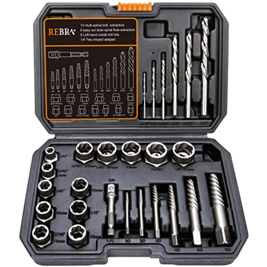 Screw Extractor and Left-Hand Drill Bit Set Easy Out Broken Bolt Remover Reverse Cobalt HSS Steel Drill Kit Ez Out Stripped Rou